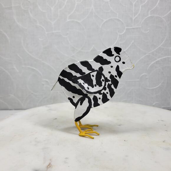 Dept 56 Chick 5” Zebra Print Metal Figurine Easter Farmhouse Folk Art Handmade - Picture 5 of 11